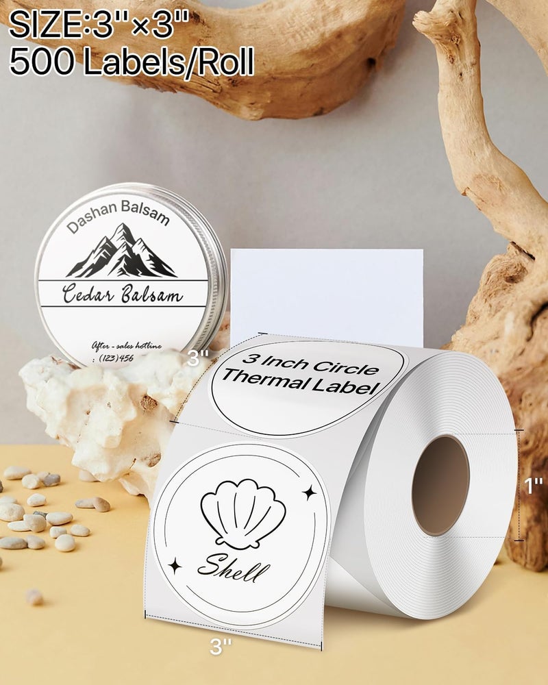 iEager 3 Inch Circle Thermal Sticker Labels, Self-Adhesive Round Direct Thermal Label, Multi-Purpose Roll Thermal Stickers, 500 Labels, White - Image 2